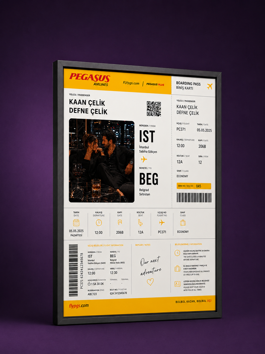 Kişiye Özel Uçuş Kartı Poster Tablosu | Pegasus Konsepti